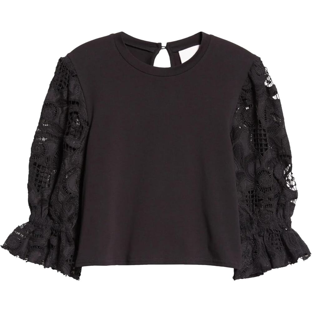 Cinq à Sept Carmine Embroidered Eyelet Top Black Small Feminine Romantic - Picture 1 of 8
